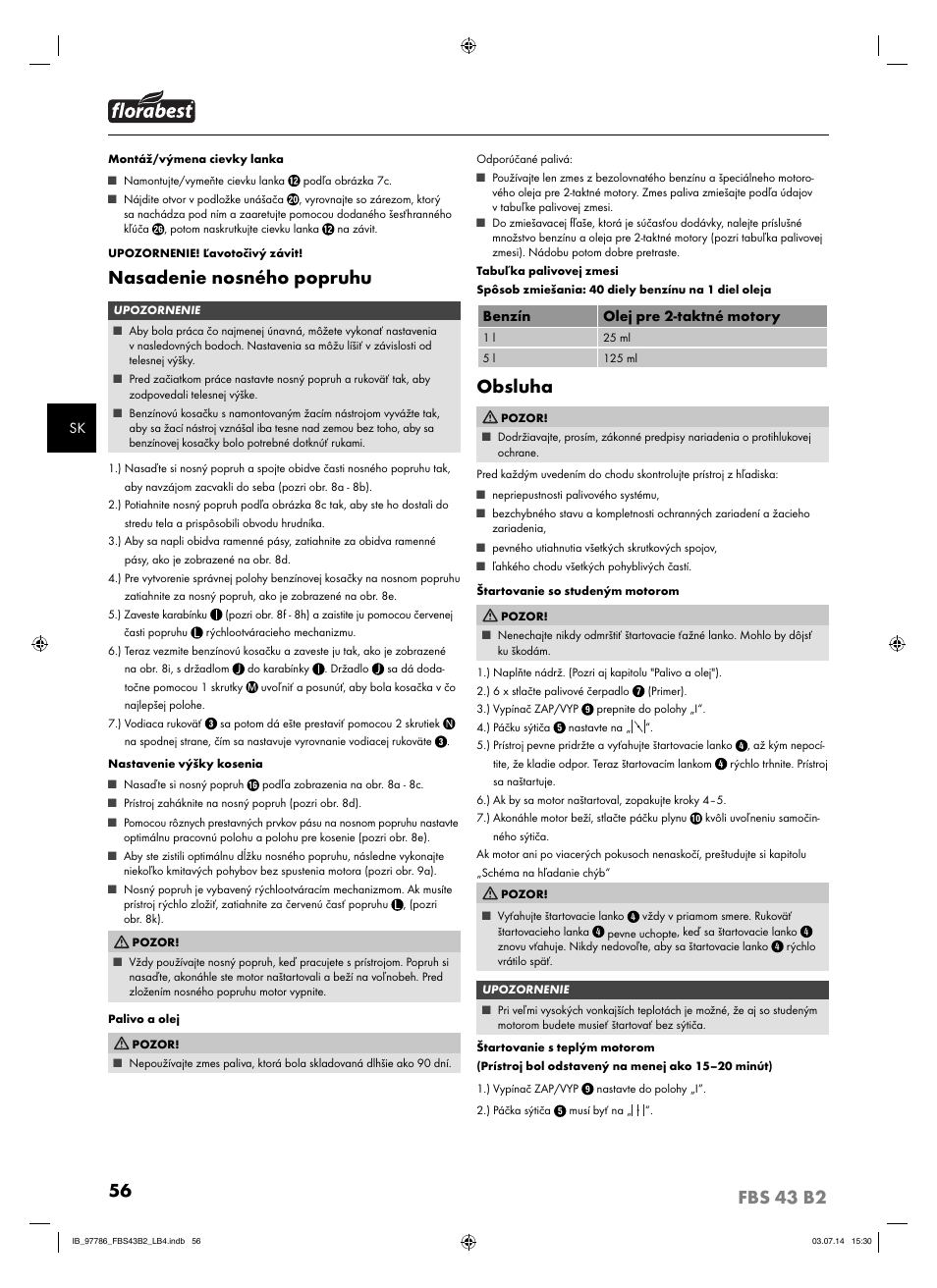 Nasadenie nosného popruhu, Obsluha | Florabest FBS 43 B2 User Manual | Page 61 / 76
