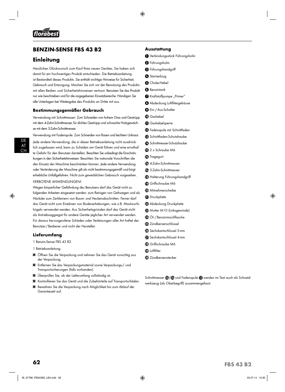 Benzin-sense fbs 43 b2 einleitung | Florabest FBS 43 B2 User Manual | Page 67 / 76