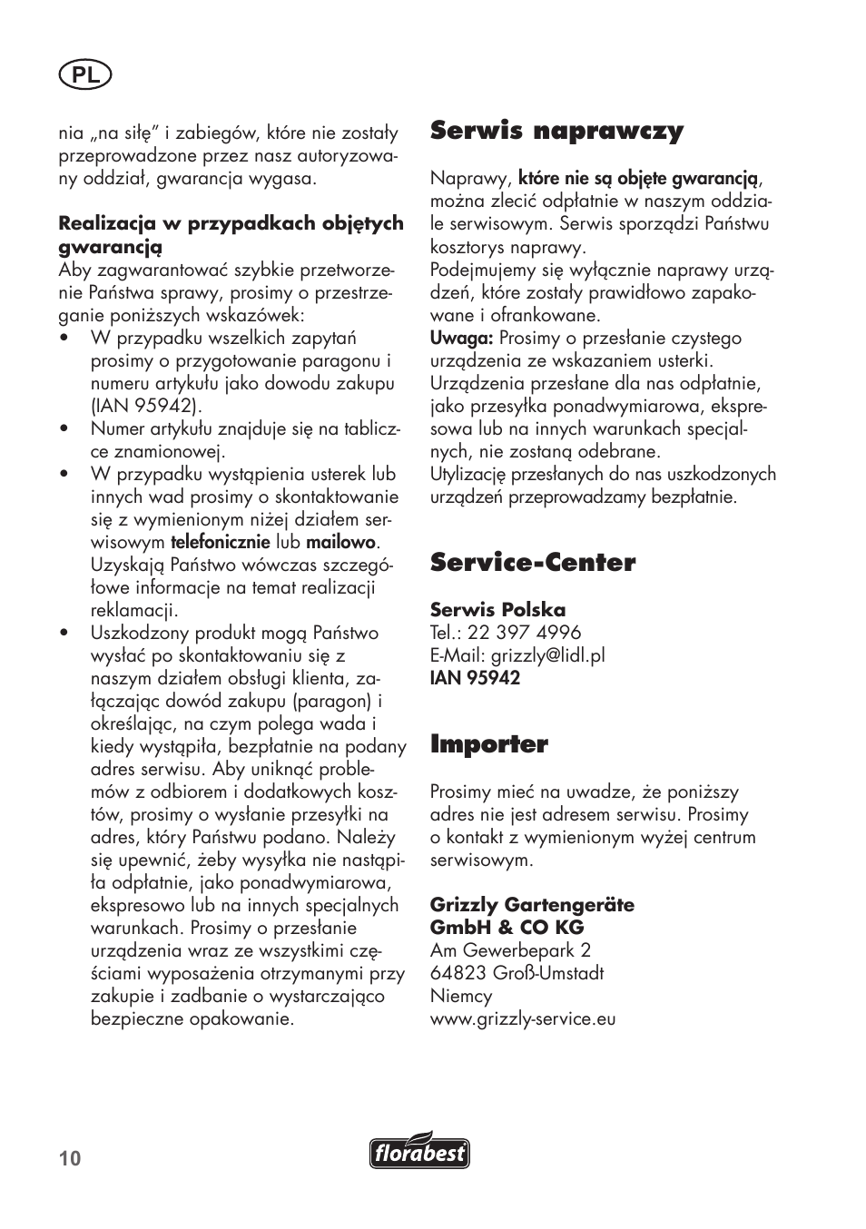 Serwis naprawczy, Service-center, Importer | Florabest FHK 15 A1 User Manual | Page 10 / 28