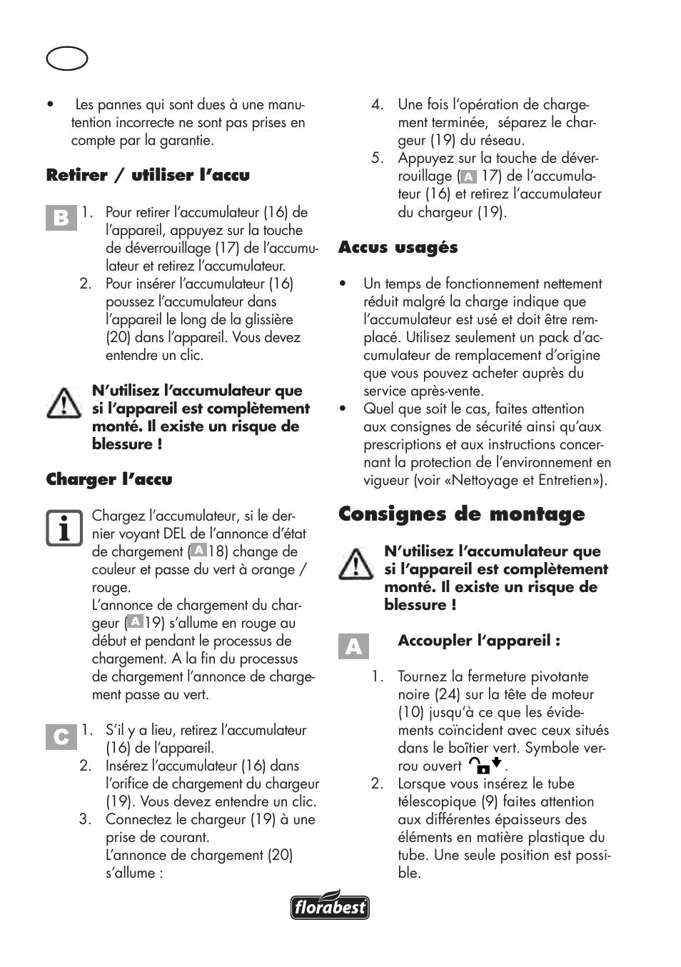 Consignes de montage | Florabest FAT 18 B2 User Manual | Page 14 / 64