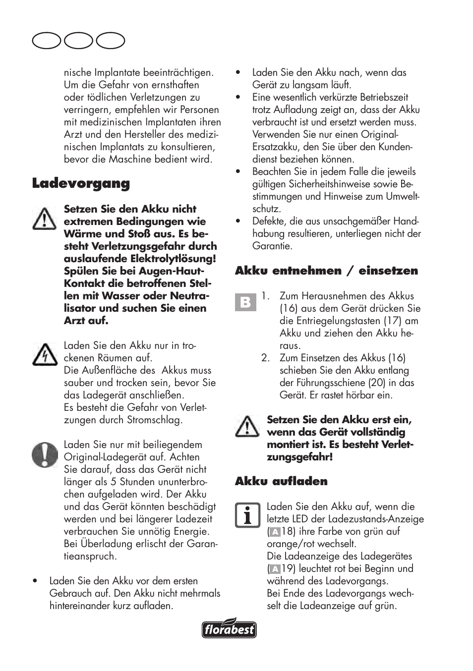 Ladevorgang, De at ch | Florabest FAT 18 B2 User Manual | Page 32 / 64