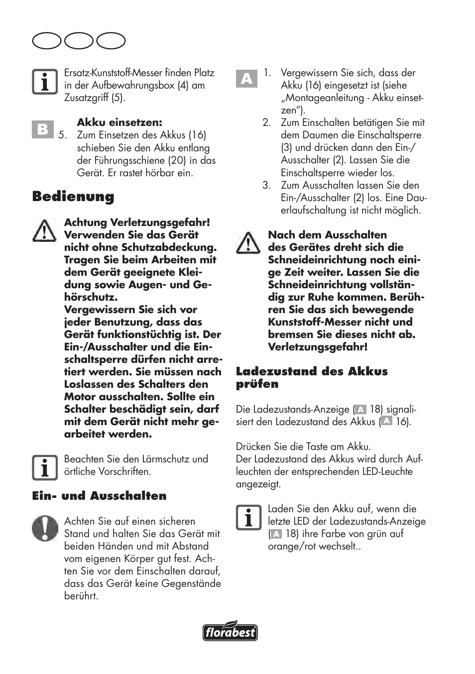 Bedienung, De at ch | Florabest FAT 18 B2 User Manual | Page 34 / 64