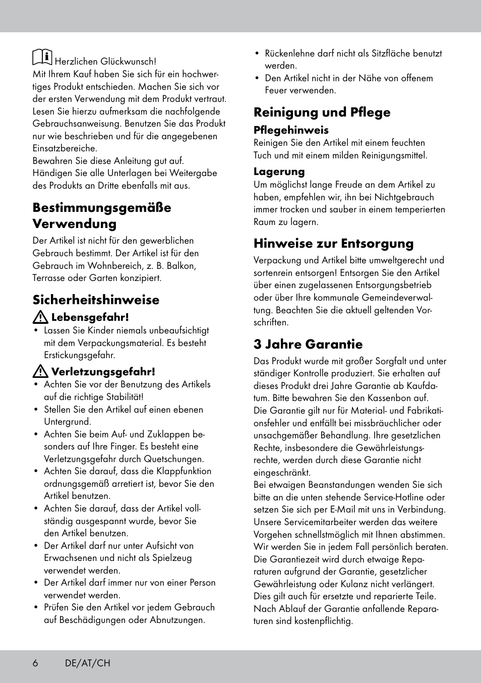 Bestimmungsgemäße verwendung, Sicherheitshinweise, Reinigung und pflege | Hinweise zur entsorgung, 3 jahre garantie | Florabest GK-1591 User Manual | Page 6 / 16