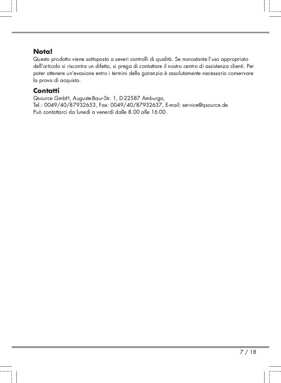 Nota, Contatti | Florabest Kids' Picnic Table User Manual | Page 7 / 18