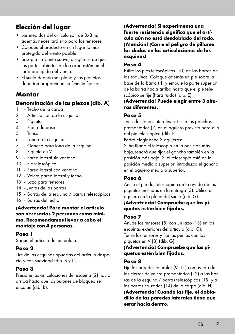 Elección del lugar, Montar | Florabest PA-1577 User Manual | Page 7 / 24