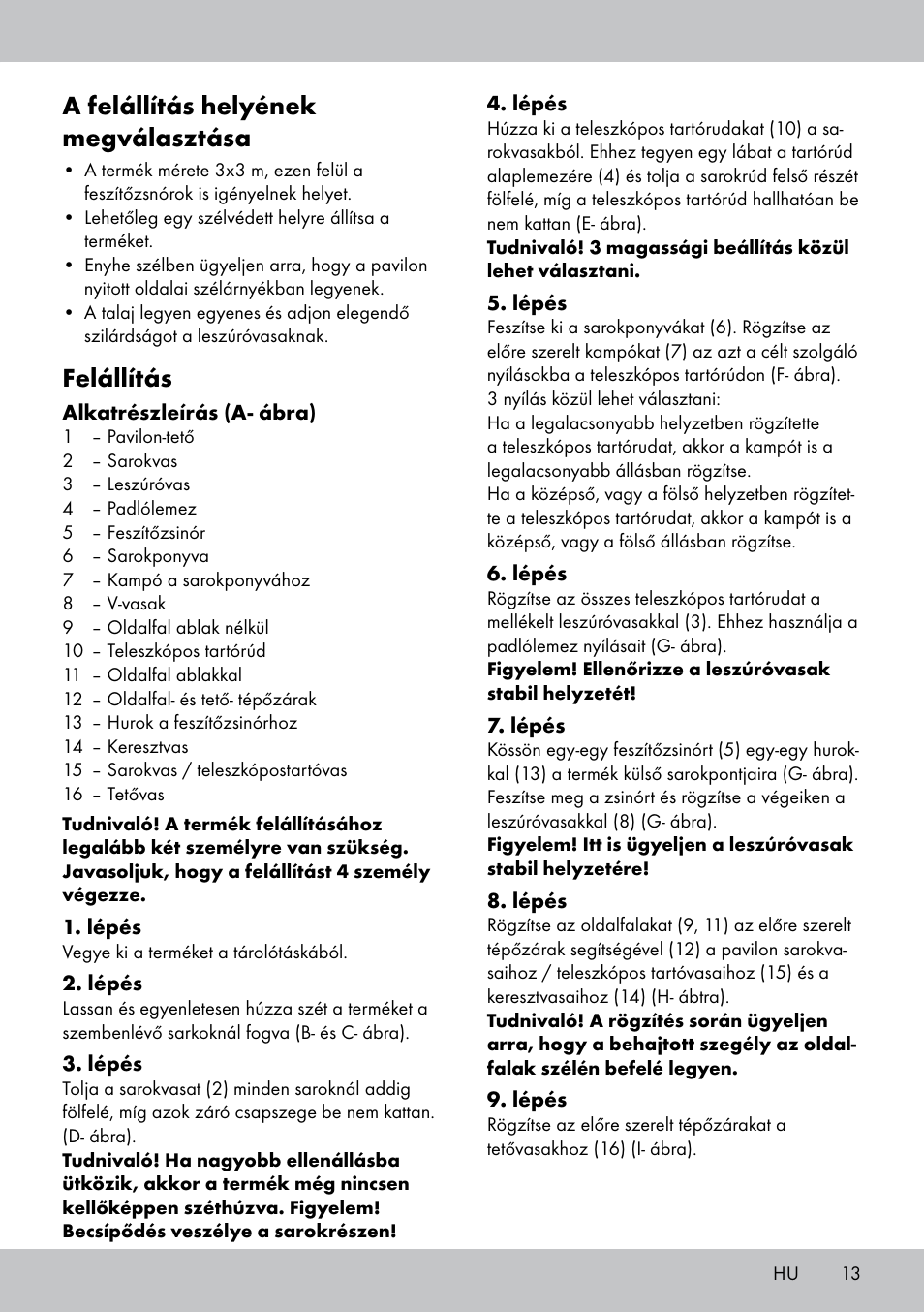 A felállítás helyének megválasztása, Felállítás | Florabest PA-1577 User Manual | Page 13 / 30