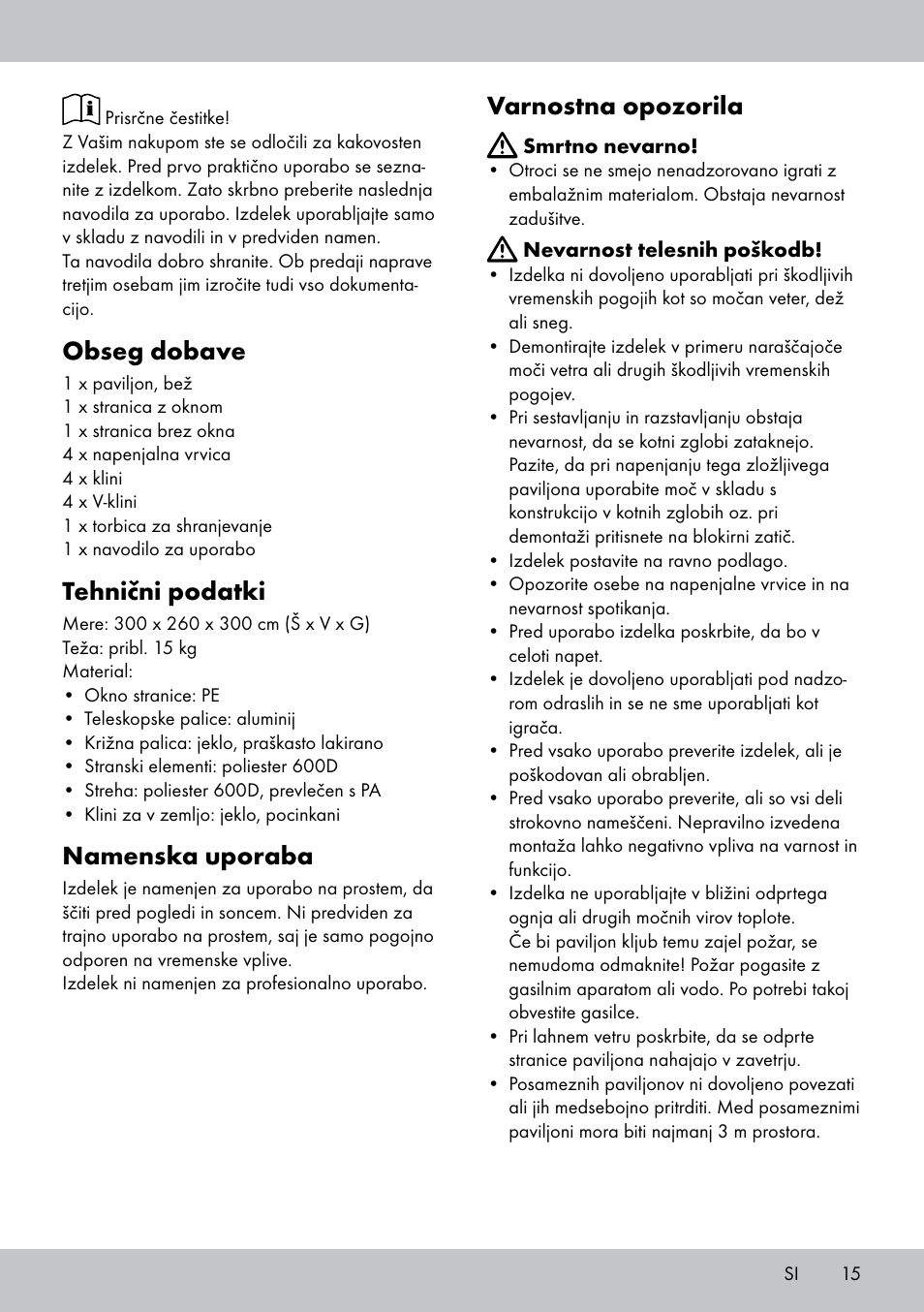 Obseg dobave, Tehnični podatki, Namenska uporaba | Varnostna opozorila | Florabest PA-1577 User Manual | Page 15 / 30