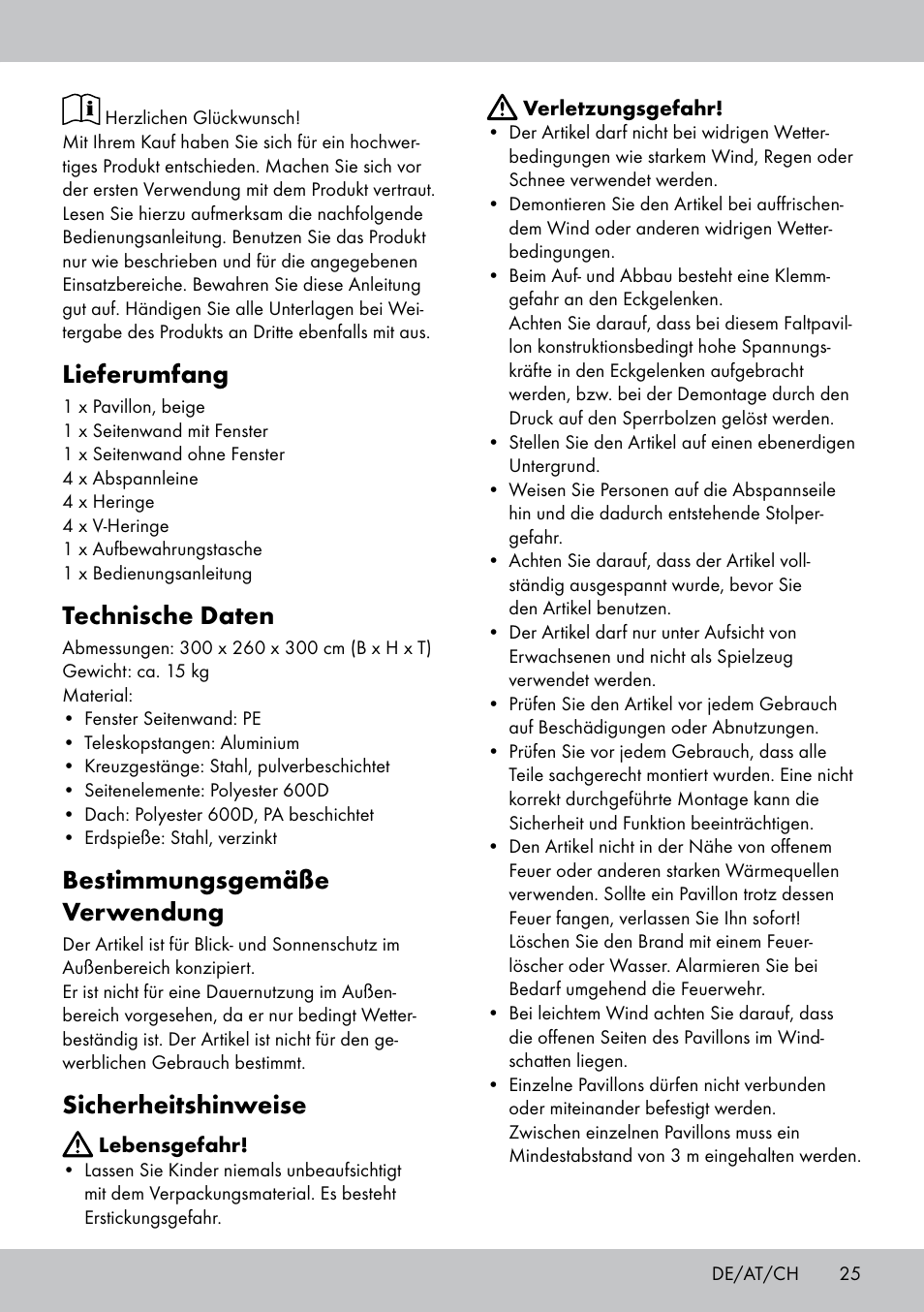 Lieferumfang, Technische daten, Bestimmungsgemäße verwendung | Sicherheitshinweise | Florabest PA-1577 User Manual | Page 25 / 30