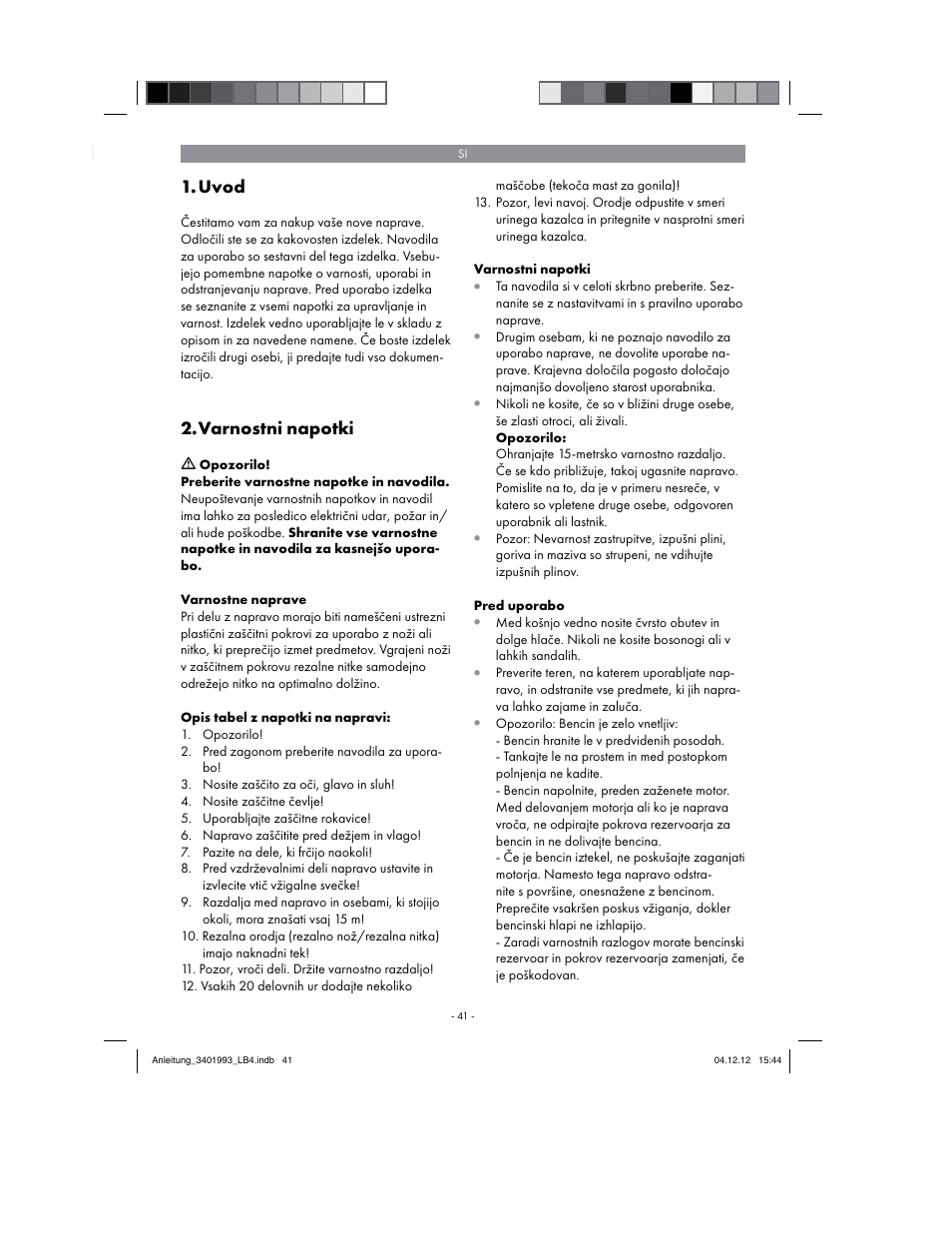 Uvod, Varnostni napotki | Florabest FBS 43 A1 User Manual | Page 41 / 122