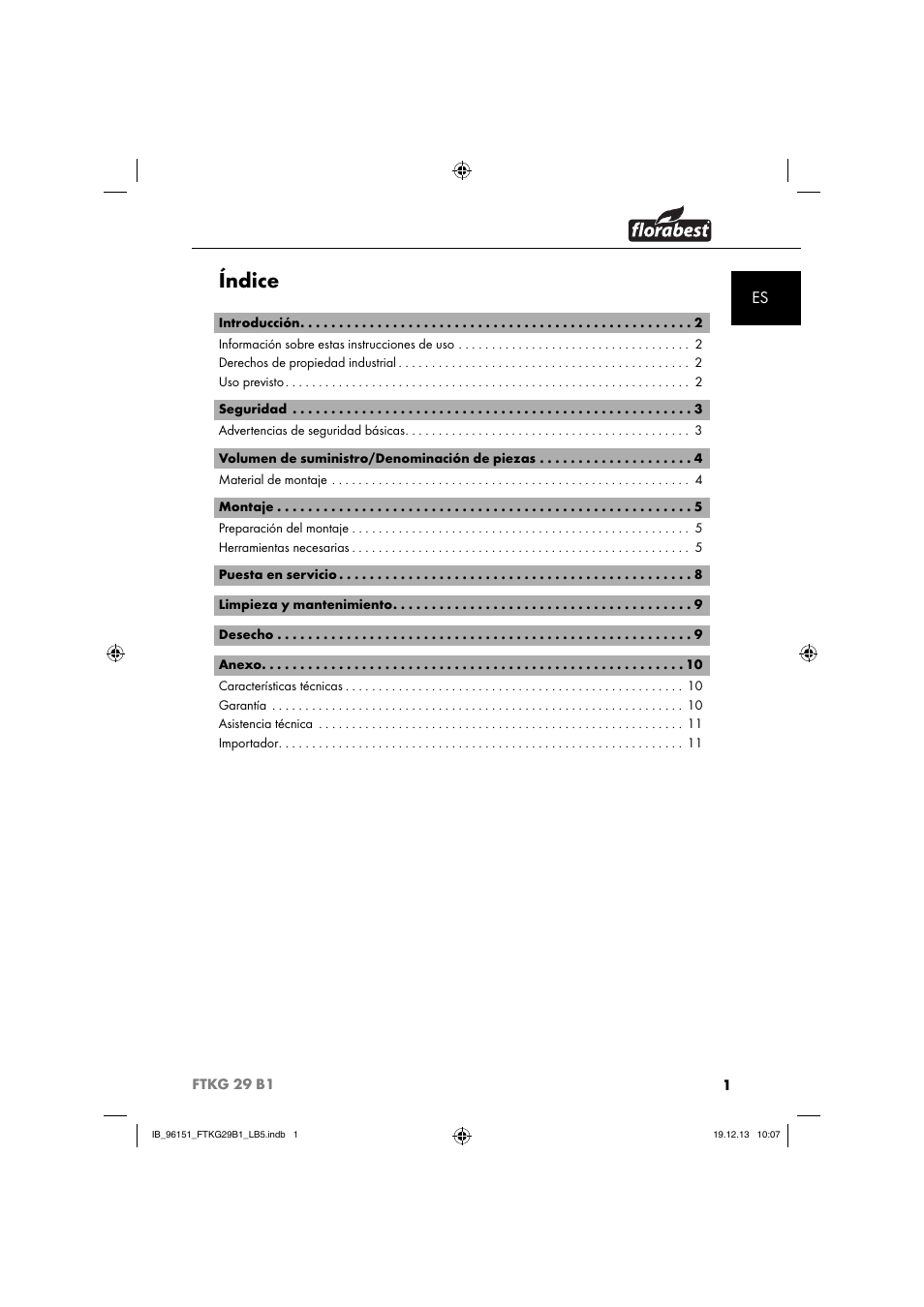 Índice | Florabest FTKG 29 B1 User Manual | Page 4 / 52