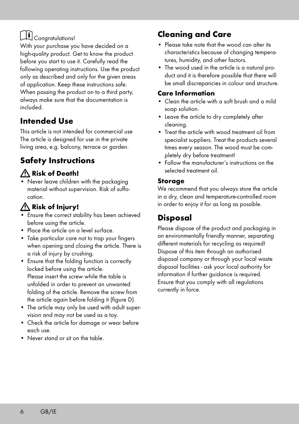 Intended use, Safety instructions, Cleaning and care | Disposal | Florabest KT-2070 User Manual | Page 4 / 18