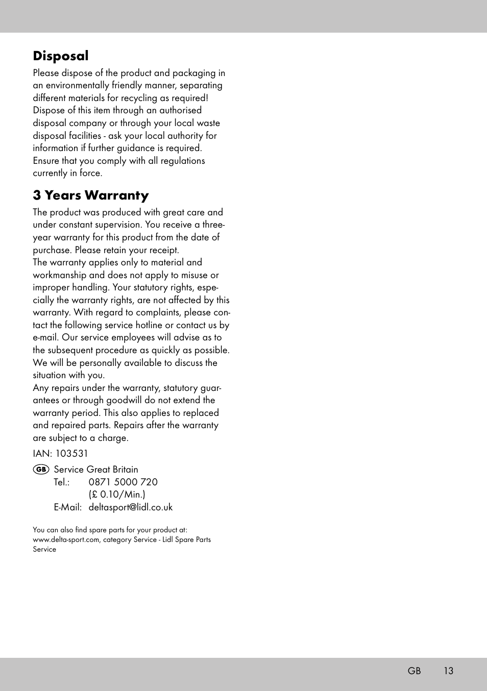 Disposal, 3 years warranty | Florabest GR-1598 User Manual | Page 11 / 14