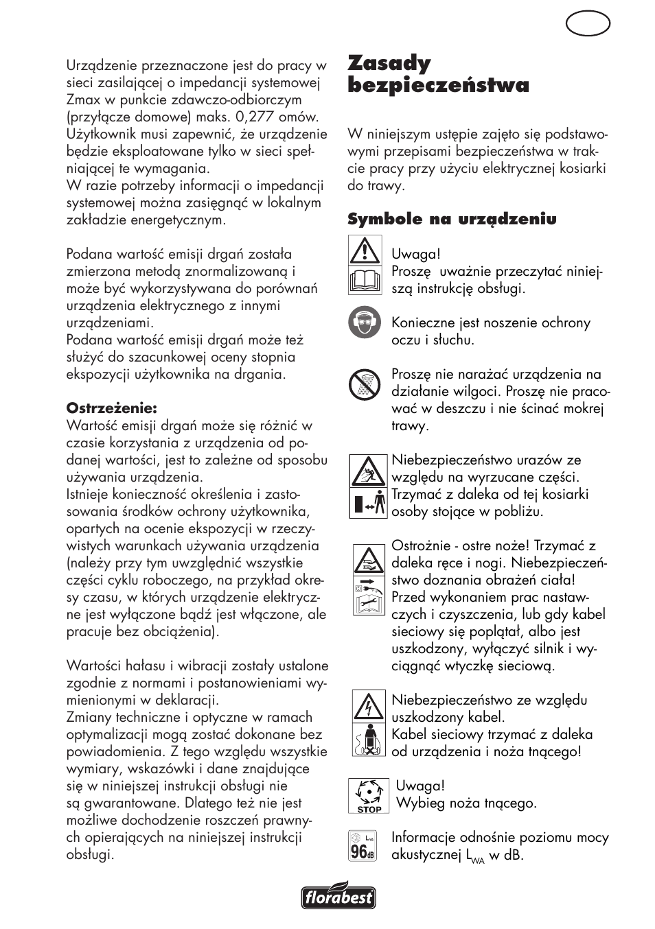 Zasady bezpieczeństwa | Florabest FRM 1800 B2 User Manual | Page 19 / 108