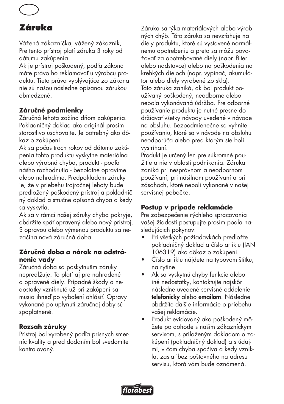Sk záruka | Florabest FRM 1800 B2 User Manual | Page 80 / 108