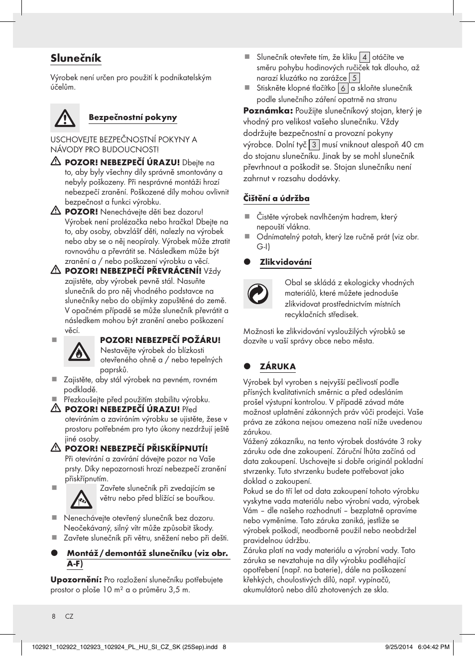 Slunečník | Florabest 102921-14-01 User Manual | Page 8 / 13