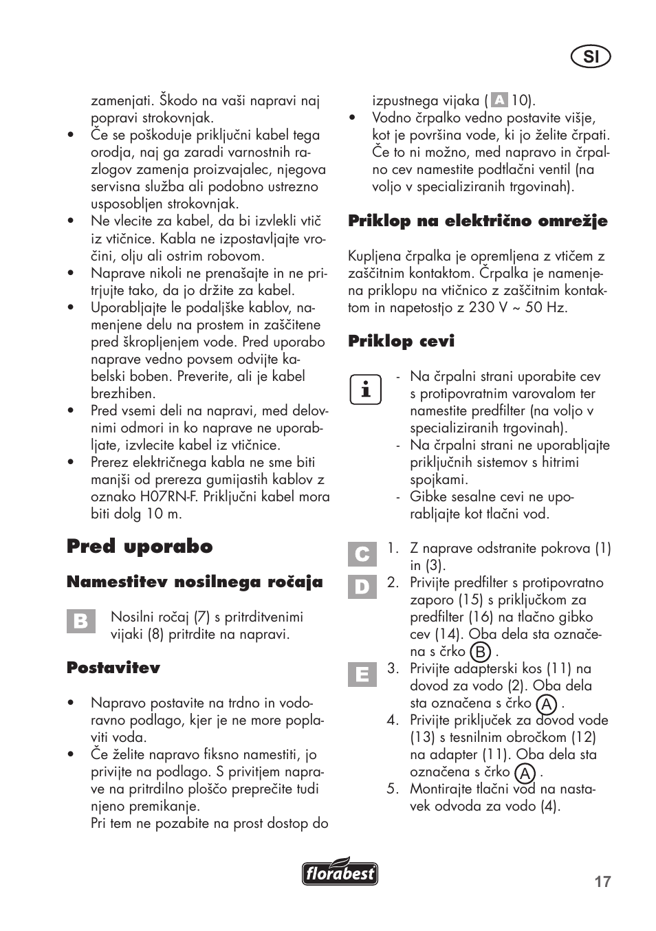 Pred uporabo | Florabest FGPS 1100 B2 User Manual | Page 17 / 60