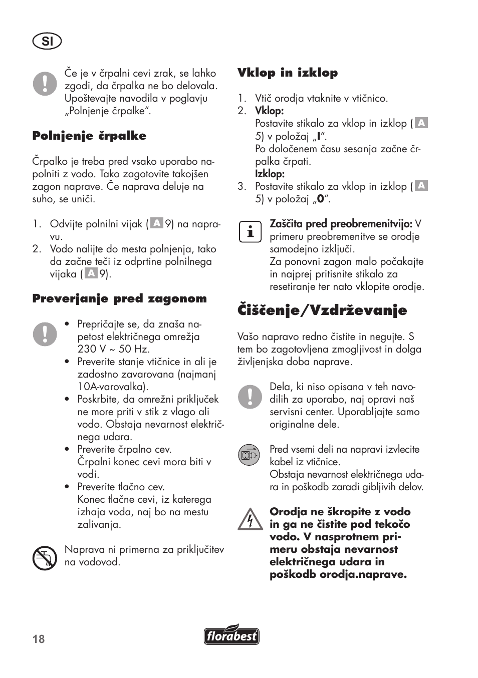 Čiščenje/vzdrževanje | Florabest FGPS 1100 B2 User Manual | Page 18 / 60