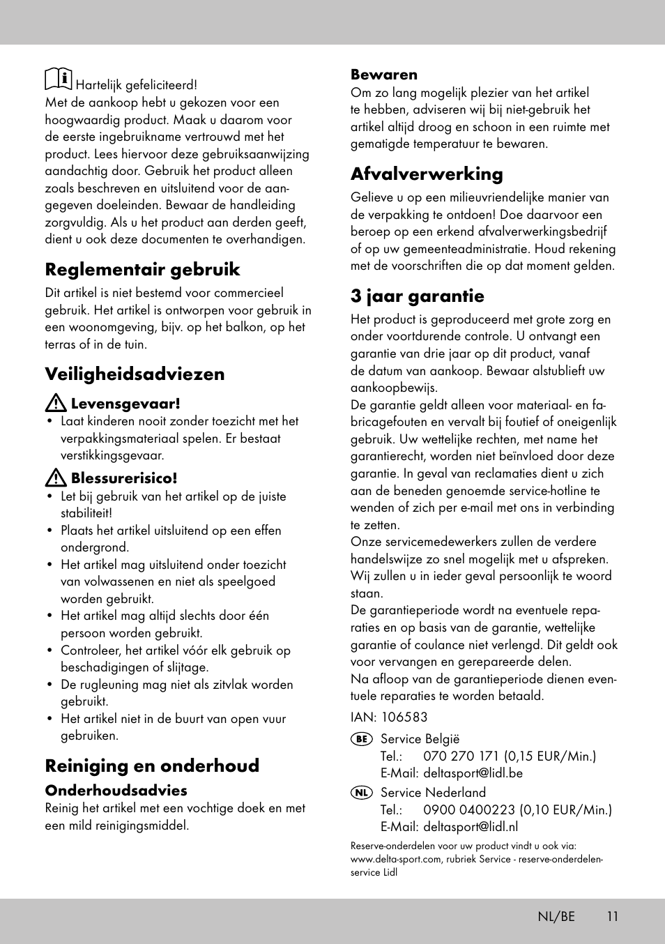 Reglementair gebruik, Veiligheidsadviezen, Reiniging en onderhoud | Afvalverwerking, 3 jaar garantie | Florabest ST-1706 User Manual | Page 11 / 16