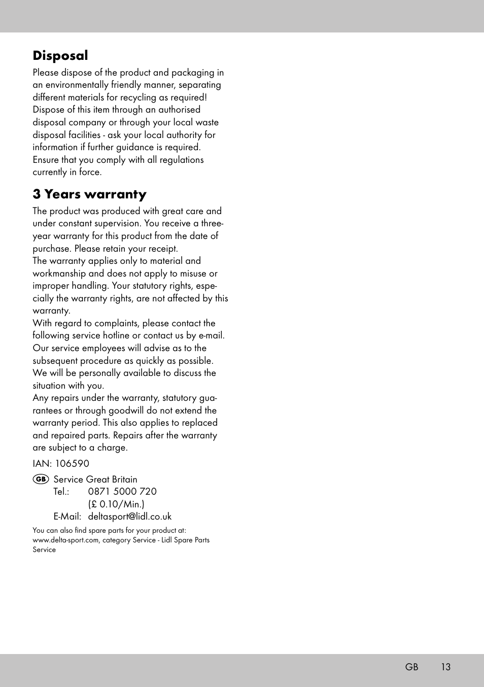 Disposal, 3 years warranty | Florabest AG-1780 User Manual | Page 11 / 14