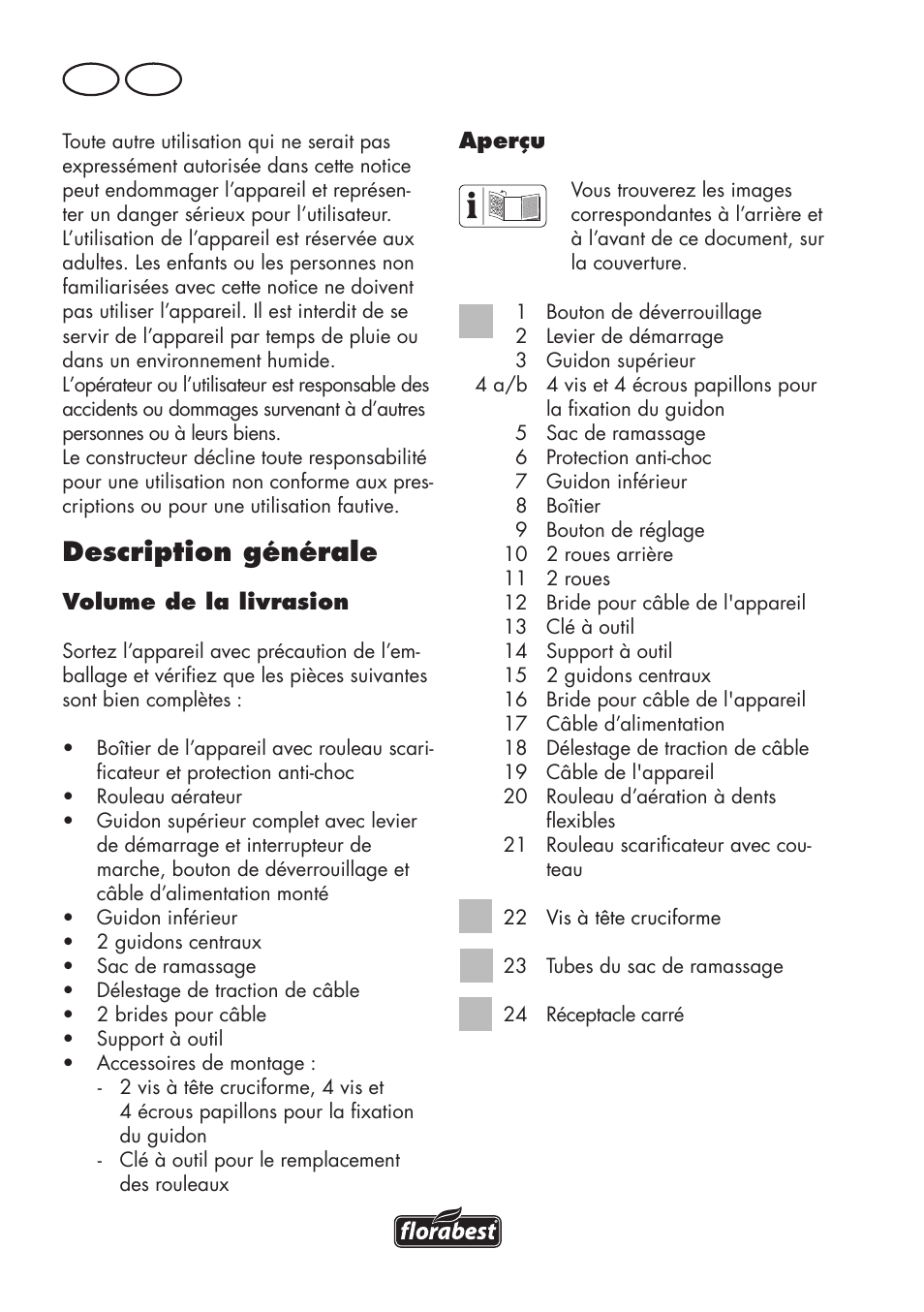 Description générale, Fr be | Florabest FLV 1200 A1 User Manual | Page 20 / 72