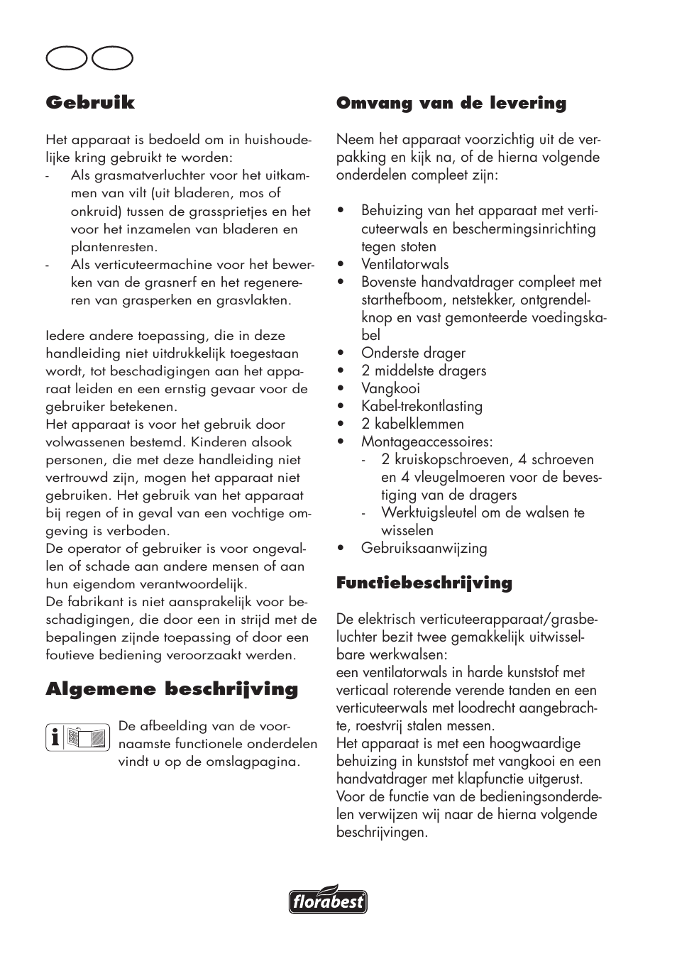 Nl be, Gebruik, Algemene beschrijving | Florabest FLV 1200 A1 User Manual | Page 36 / 72