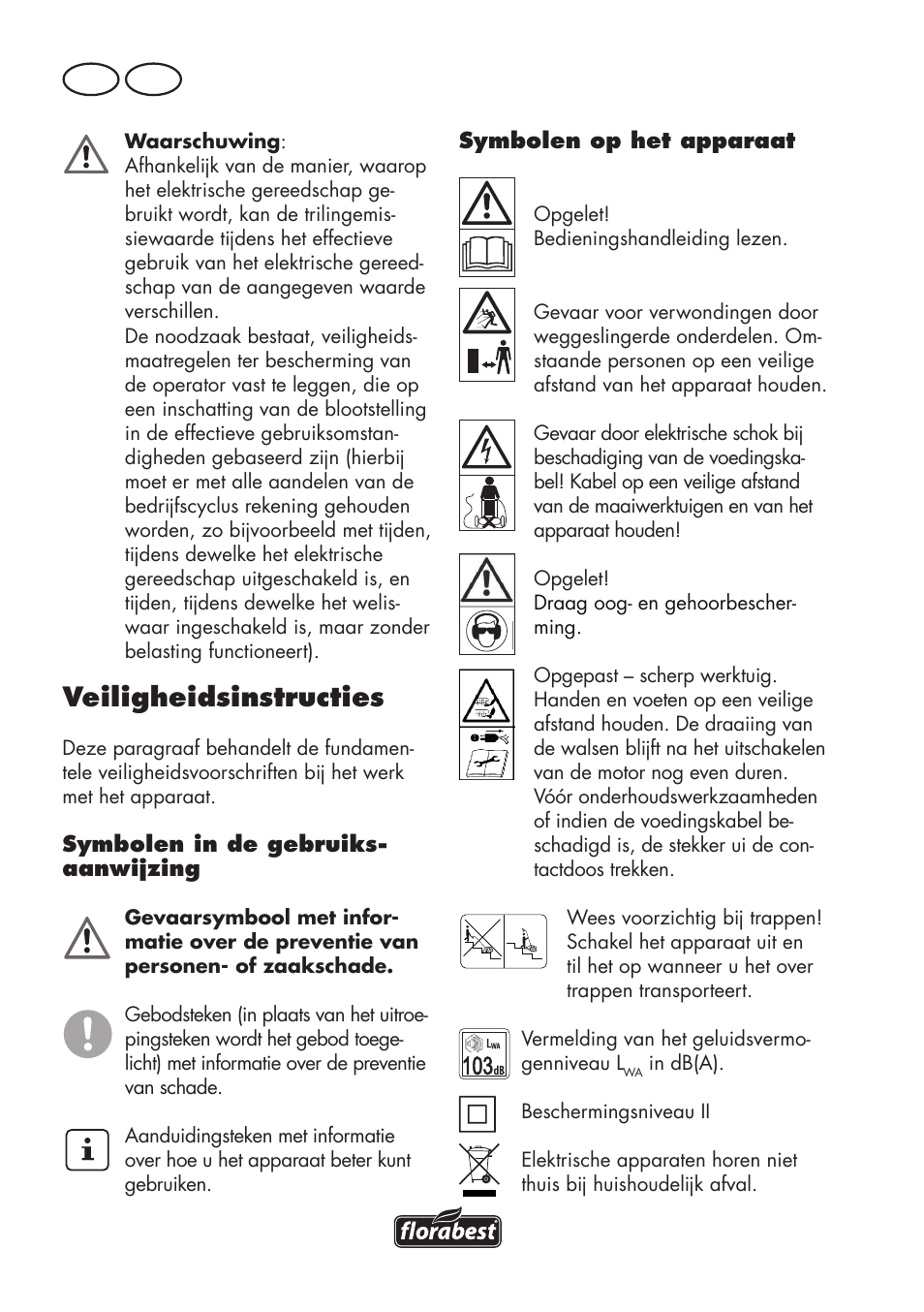 Veiligheidsinstructies, Nl be | Florabest FLV 1200 A1 User Manual | Page 38 / 72