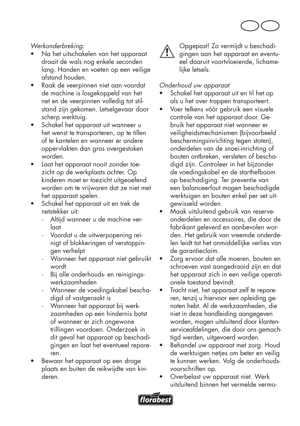Nl be | Florabest FLV 1200 A1 User Manual | Page 41 / 72