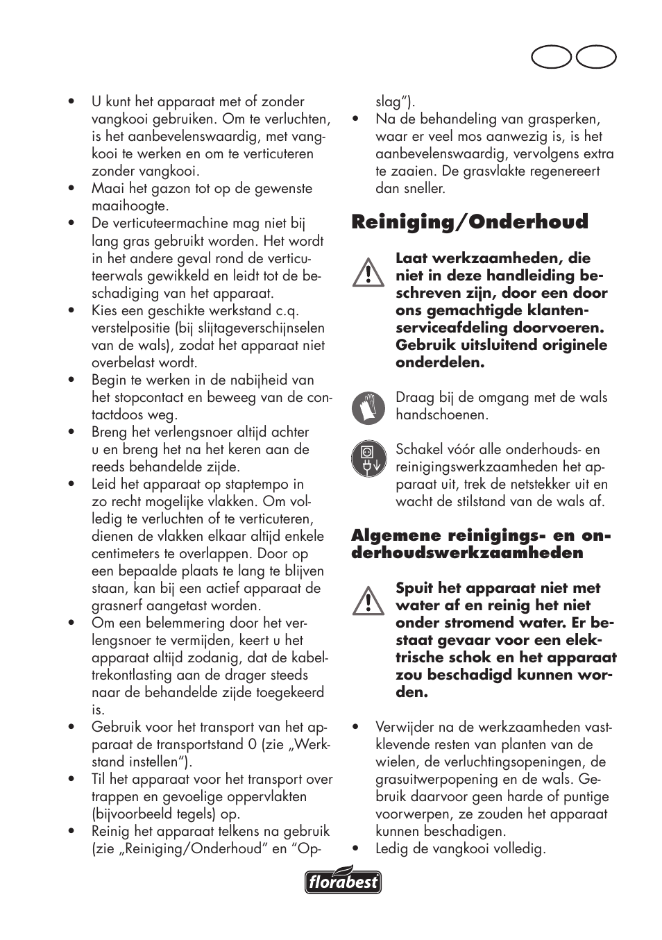 Reiniging/onderhoud, Nl be | Florabest FLV 1200 A1 User Manual | Page 45 / 72