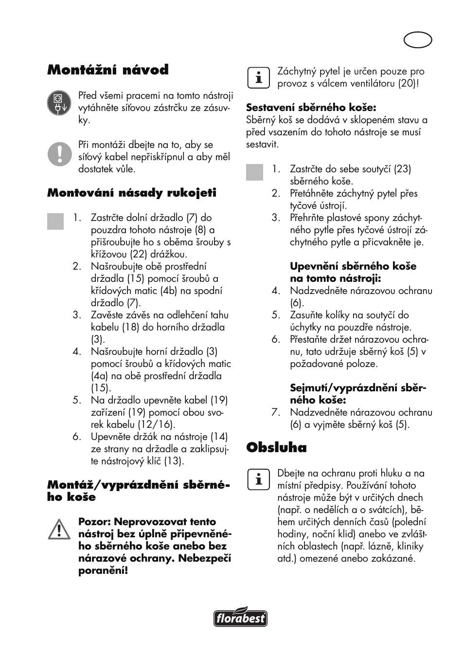 Montážní návod, Obsluha | Florabest FLV 1200 A1 User Manual | Page 71 / 116
