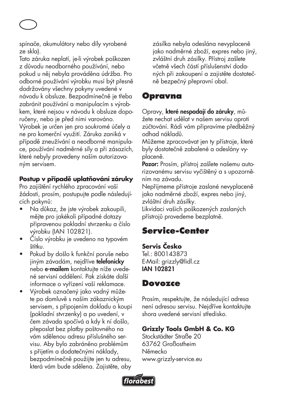 Opravna, Service-center, Dovozce | Florabest FLV 1200 A1 User Manual | Page 76 / 116
