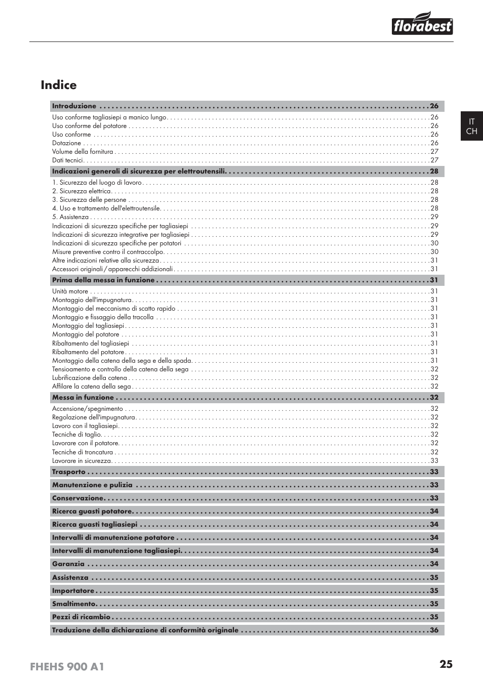 Indice | Florabest FHEHS 900 A1 User Manual | Page 29 / 53