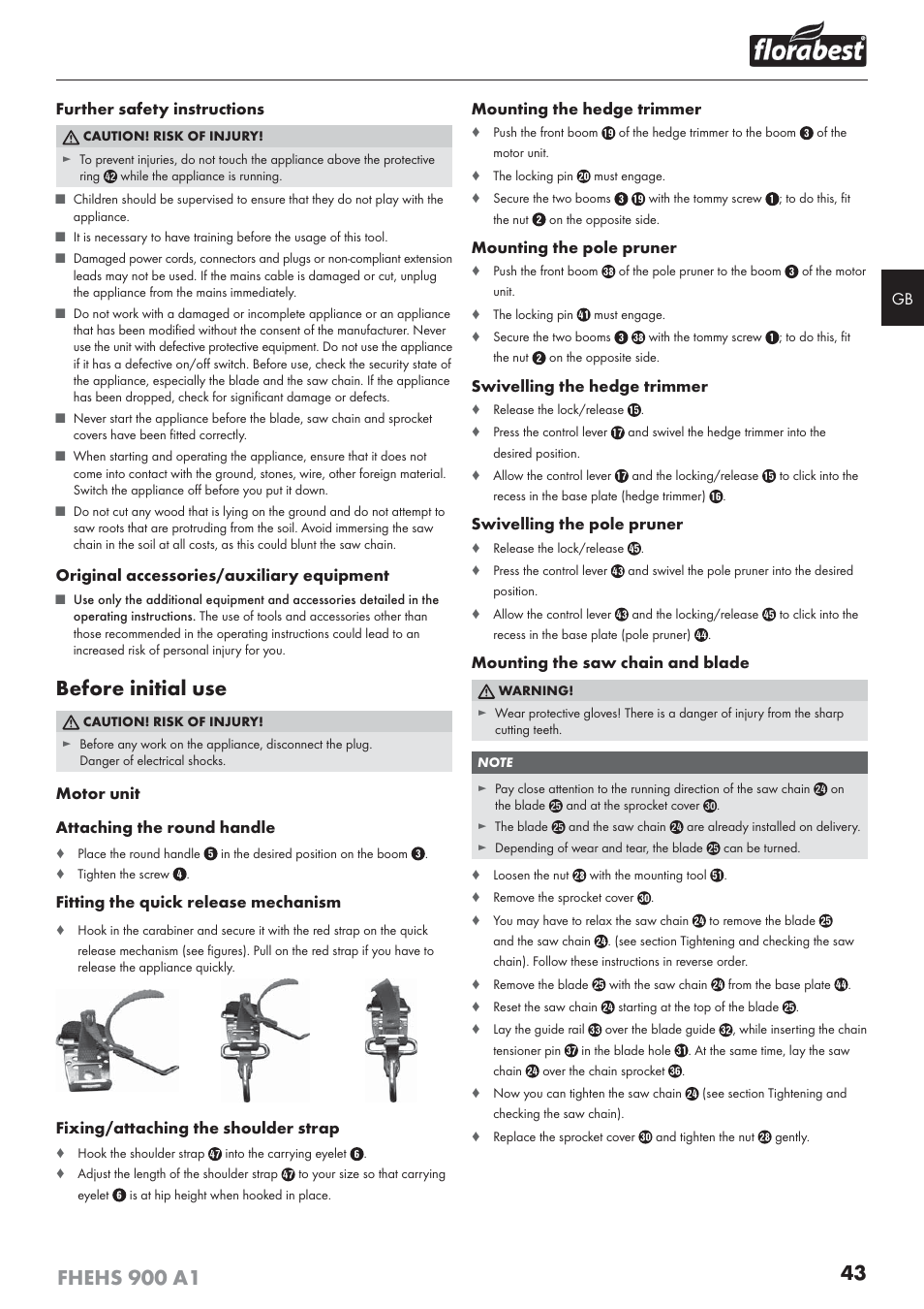 Before initial use | Florabest FHEHS 900 A1 User Manual | Page 47 / 53
