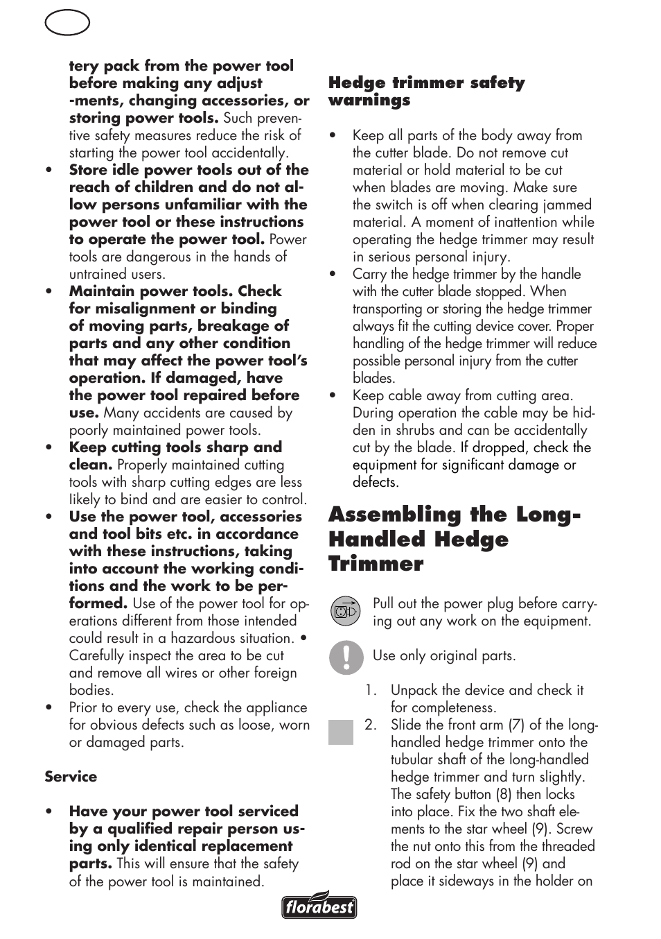 Assembling the long- handled hedge trimmer | Florabest FHL 900 C4 User Manual | Page 10 / 112