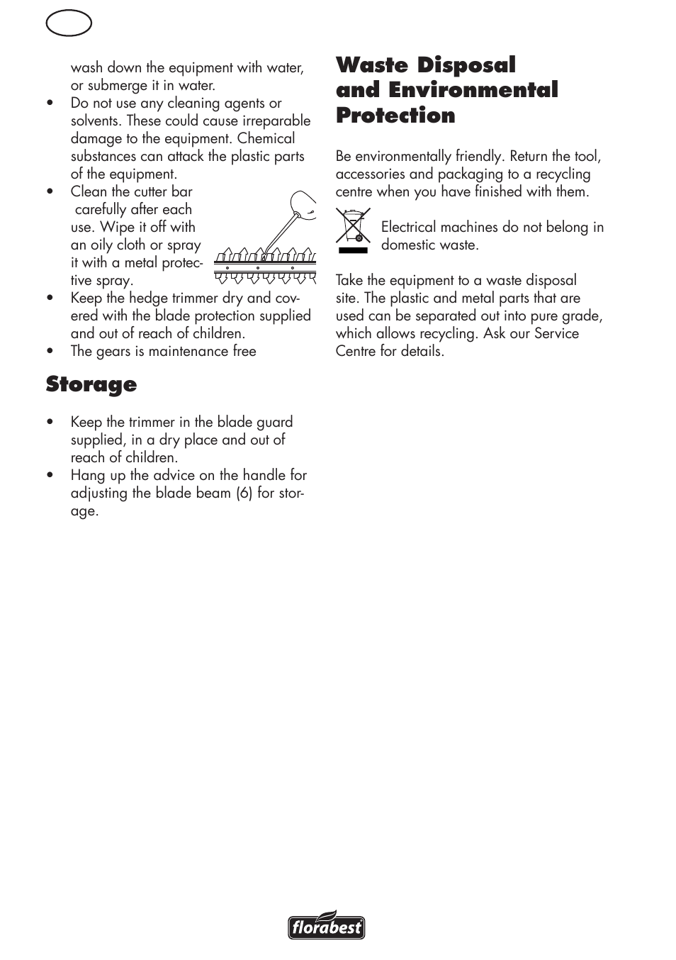 Storage, Waste disposal and environmental protection | Florabest FHL 900 C4 User Manual | Page 14 / 112