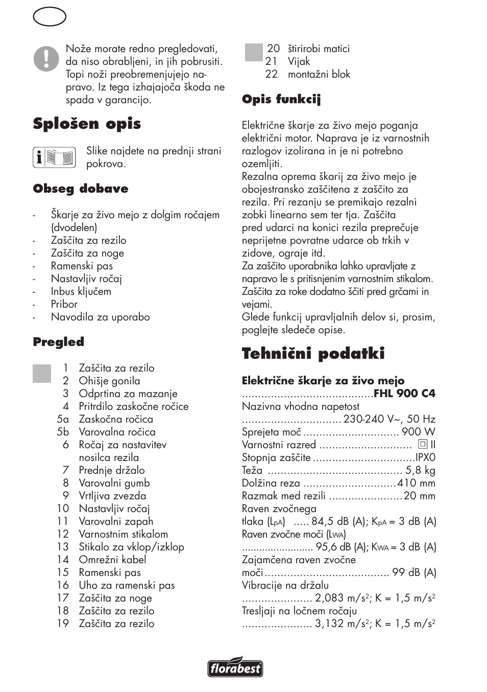 Splošen opis, Tehnični podatki | Florabest FHL 900 C4 User Manual | Page 48 / 112