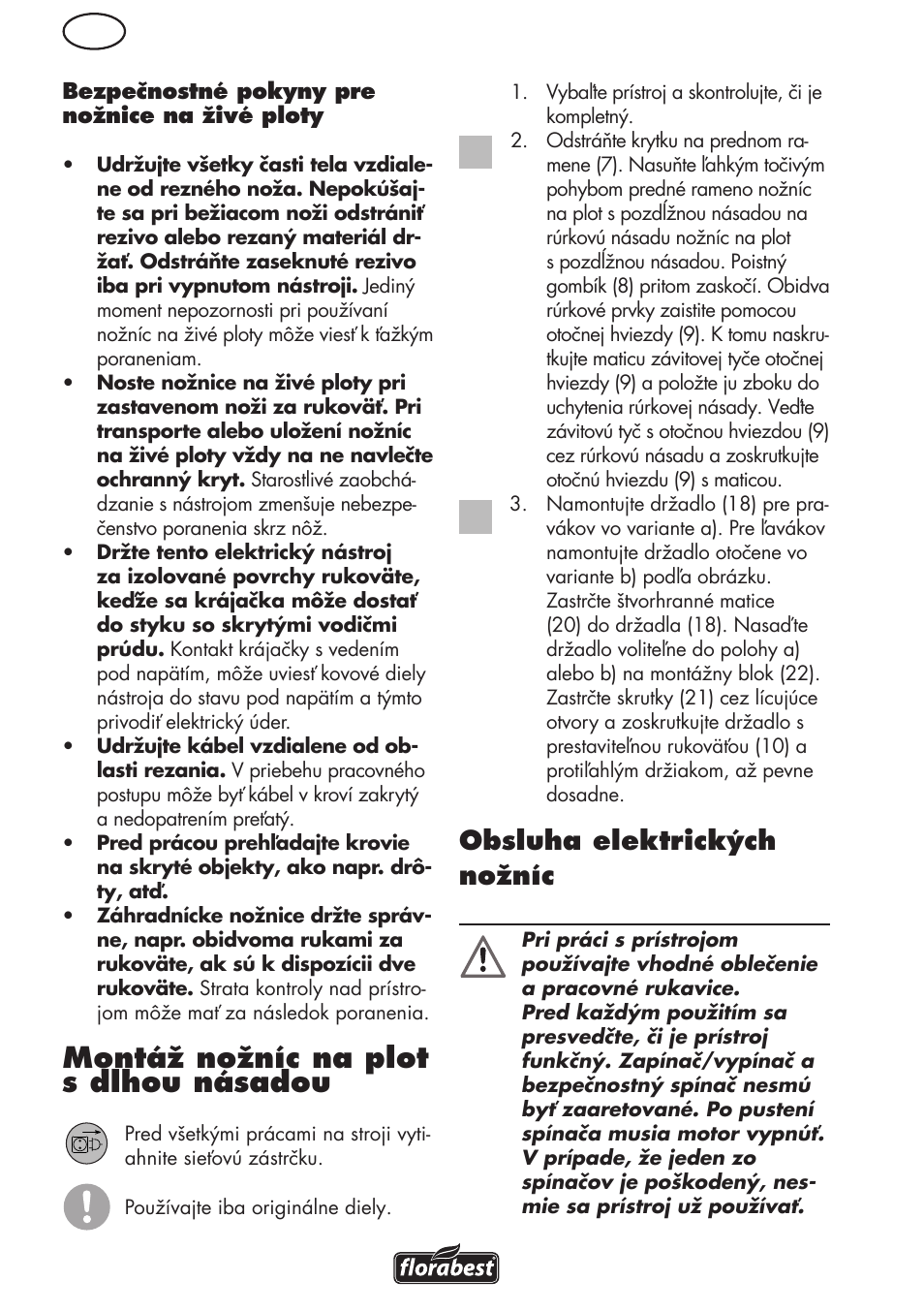 Montáž nožníc na plot s dlhou násadou, Obsluha elektrických nožníc | Florabest FHL 900 C4 User Manual | Page 80 / 112