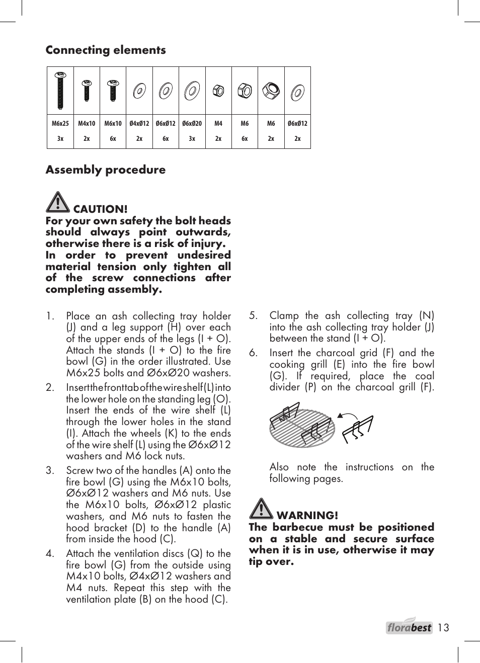 Assembly procedure, Connecting elements | Florabest 1226 User Manual | Page 13 / 44