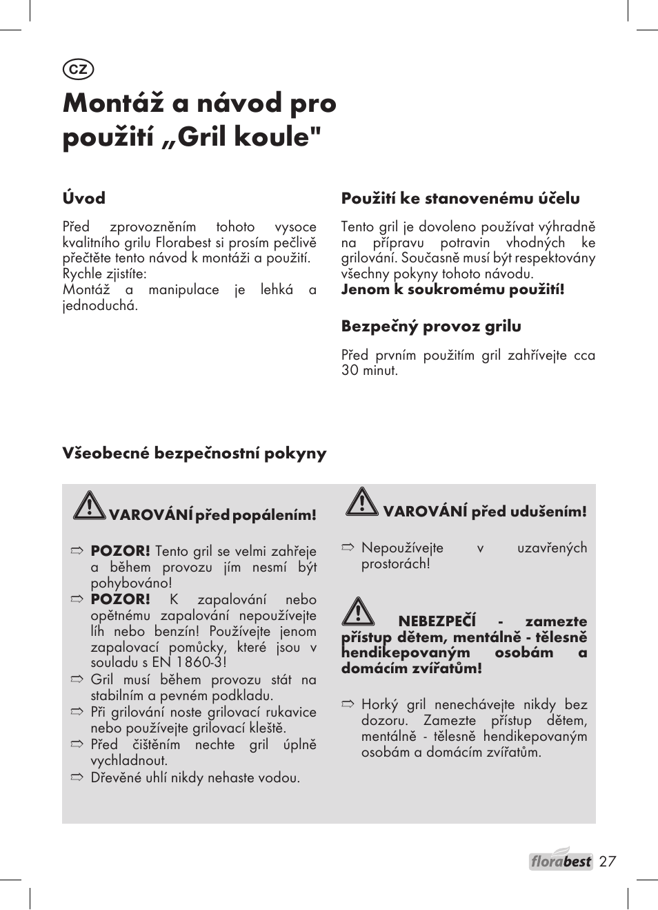 Montáž a návod pro použití „gril koule | Florabest 1226 User Manual | Page 27 / 44