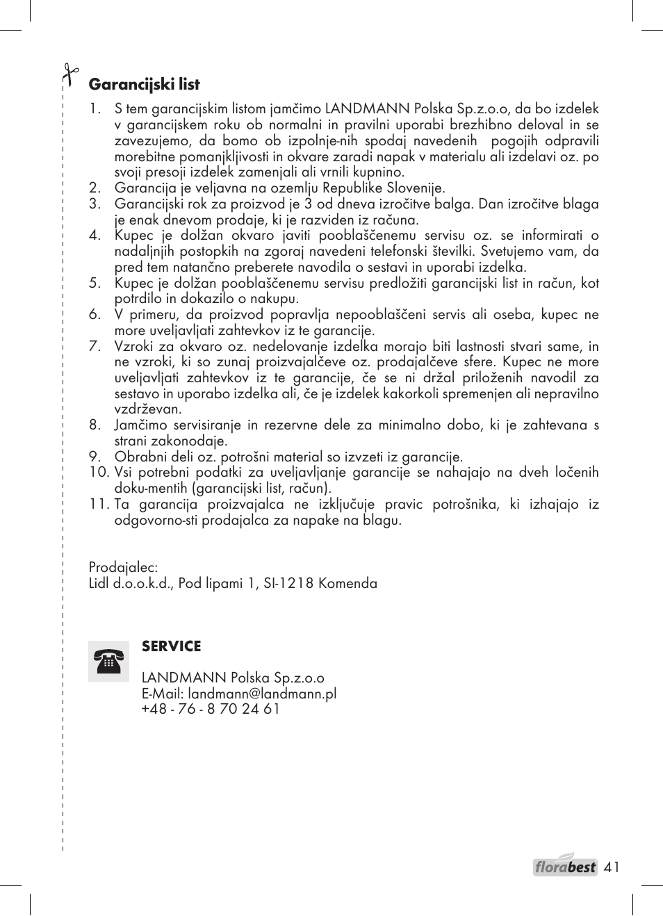 Florabest 1226 User Manual | Page 41 / 44
