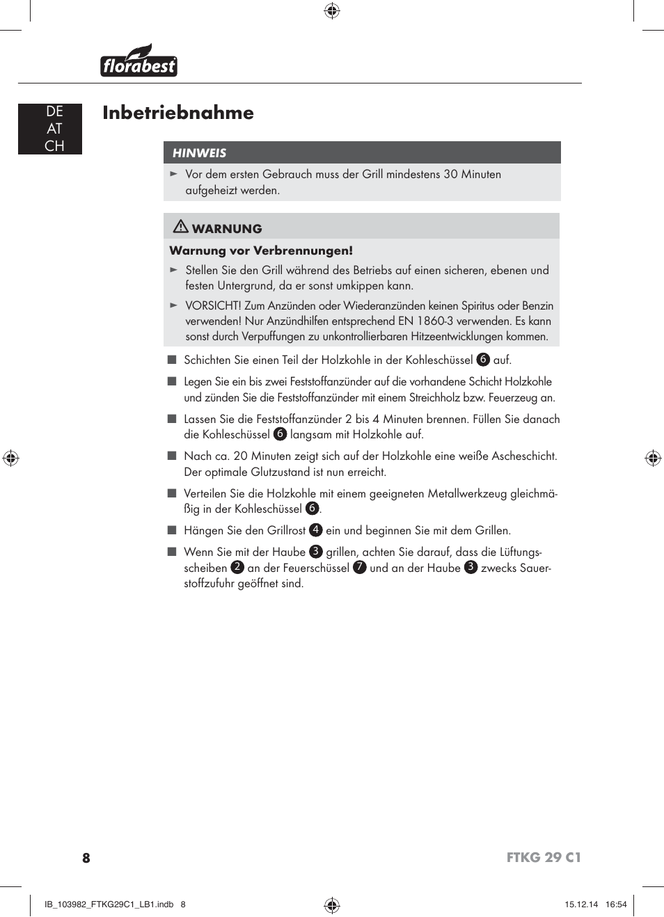 Inbetriebnahme, De at ch | Florabest FTKG 29 C1 User Manual | Page 11 / 51