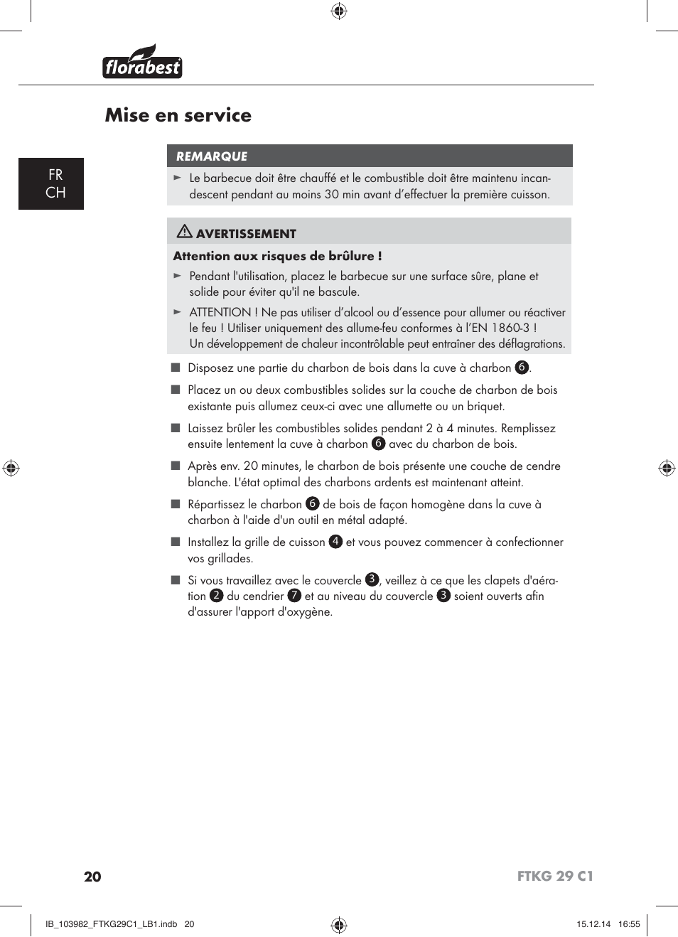 Mise en service, Fr ch | Florabest FTKG 29 C1 User Manual | Page 23 / 51