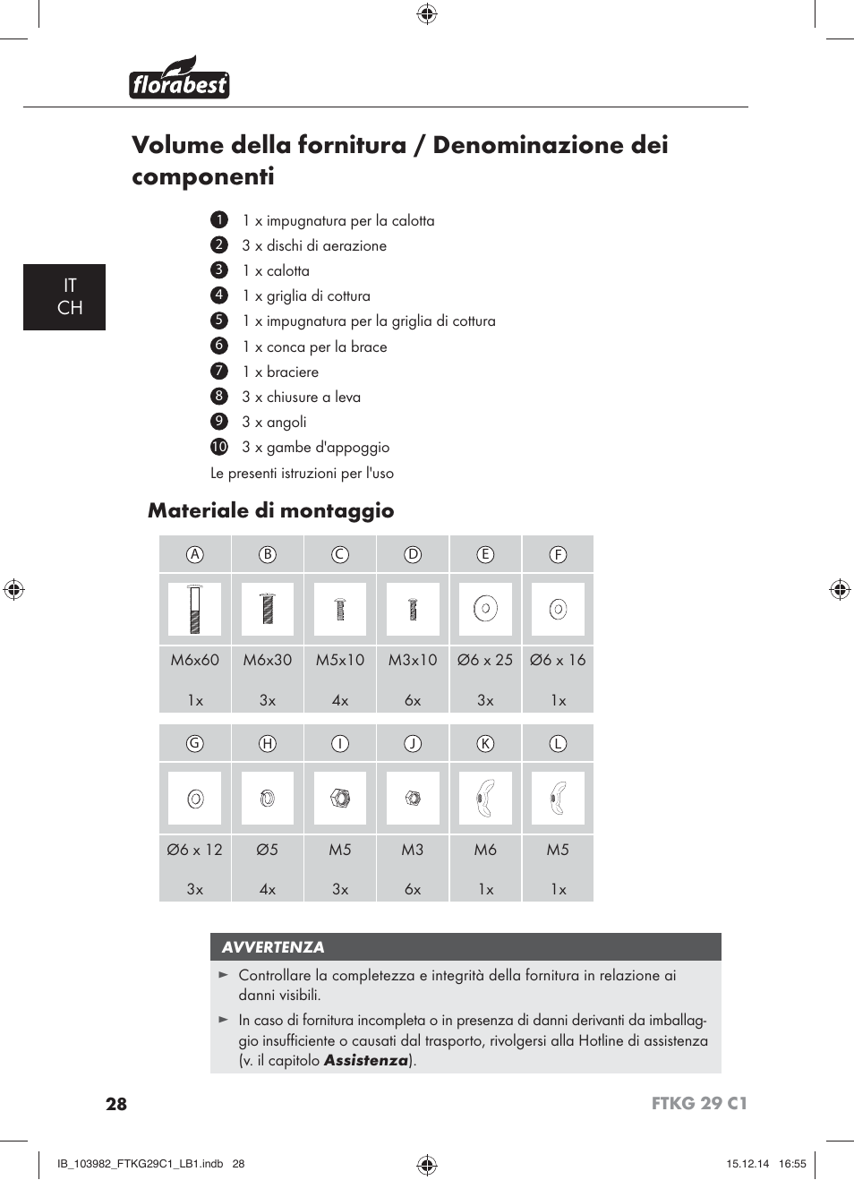 Materiale di montaggio, It ch | Florabest FTKG 29 C1 User Manual | Page 31 / 51