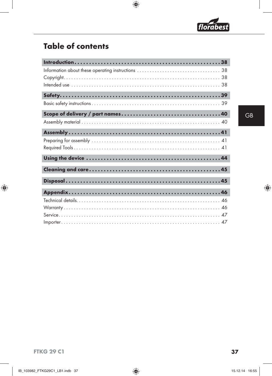 Florabest FTKG 29 C1 User Manual | Page 40 / 51