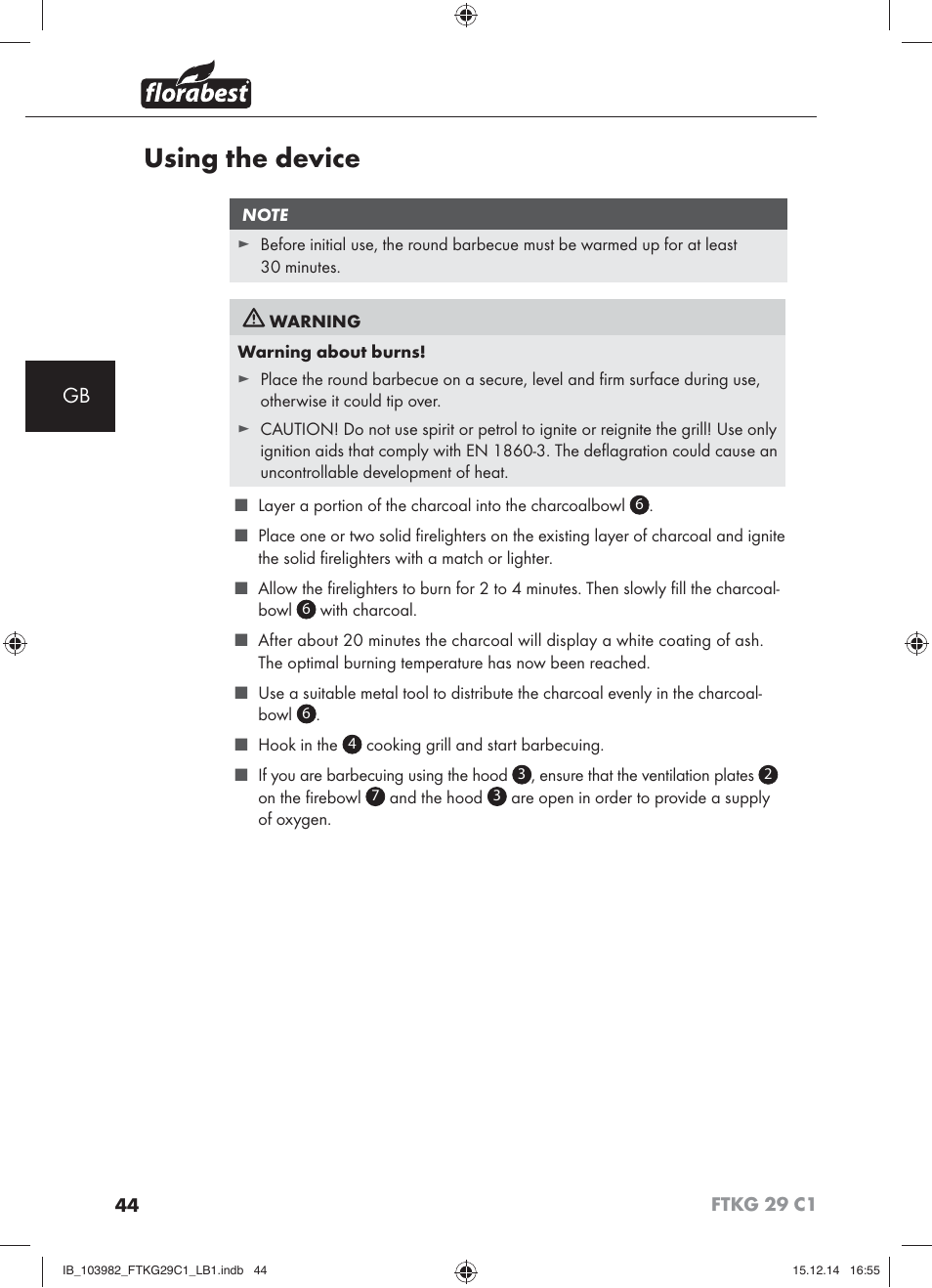 Using the device | Florabest FTKG 29 C1 User Manual | Page 47 / 51