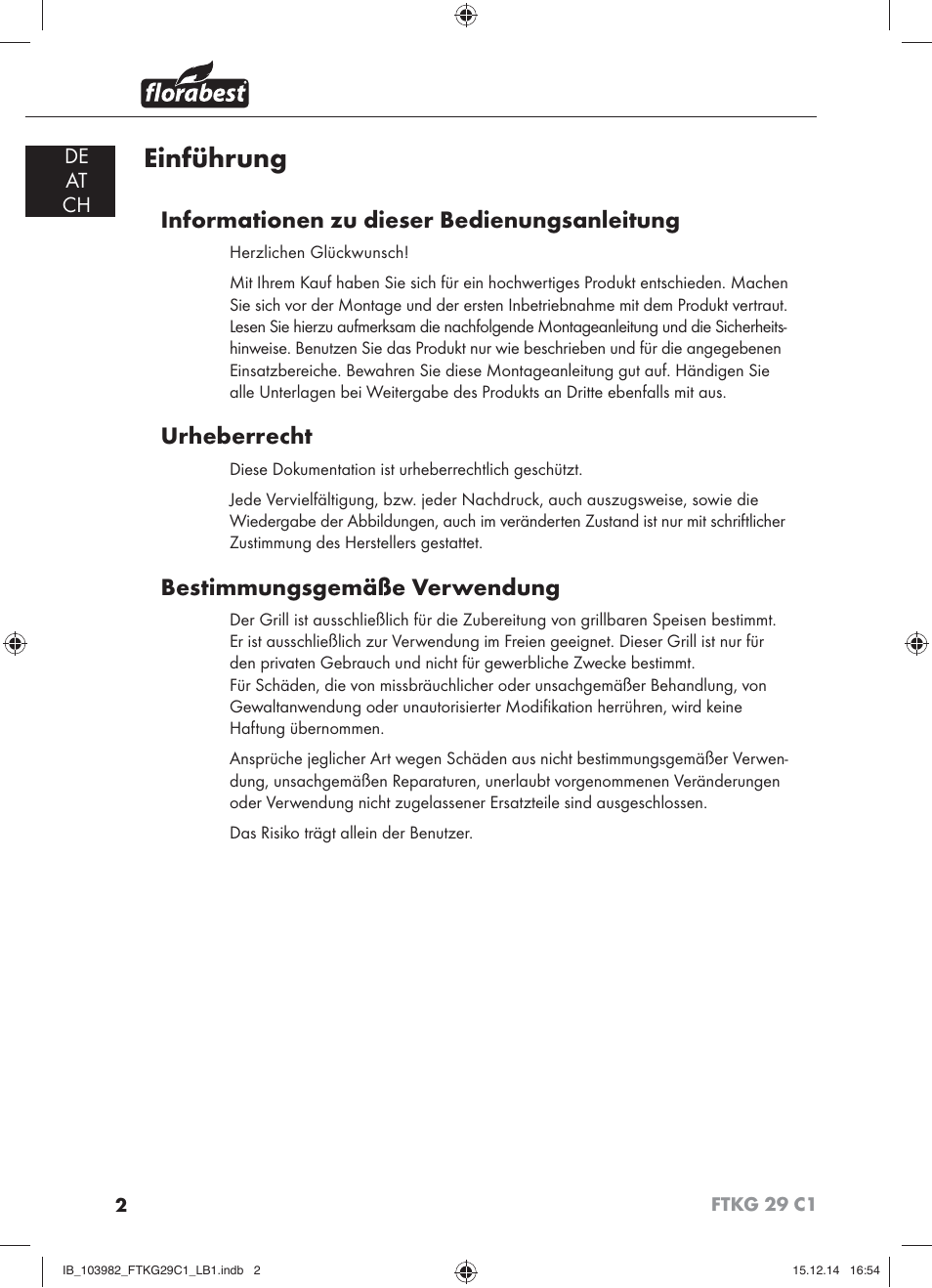Einführung, Informationen zu dieser bedienungsanleitung, Urheberrecht | Bestimmungsgemäße verwendung | Florabest FTKG 29 C1 User Manual | Page 5 / 51