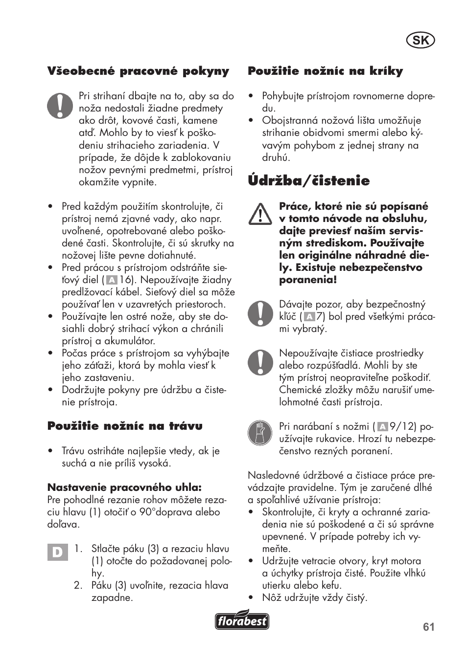 Údržba/čistenie | Florabest FGS 3.6 A1 User Manual | Page 61 / 92