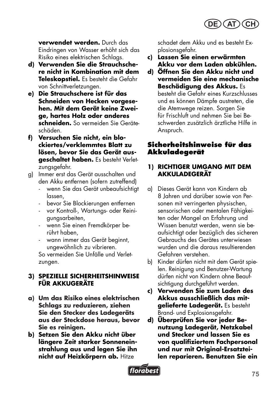 De at ch | Florabest FGS 3.6 A1 User Manual | Page 75 / 92