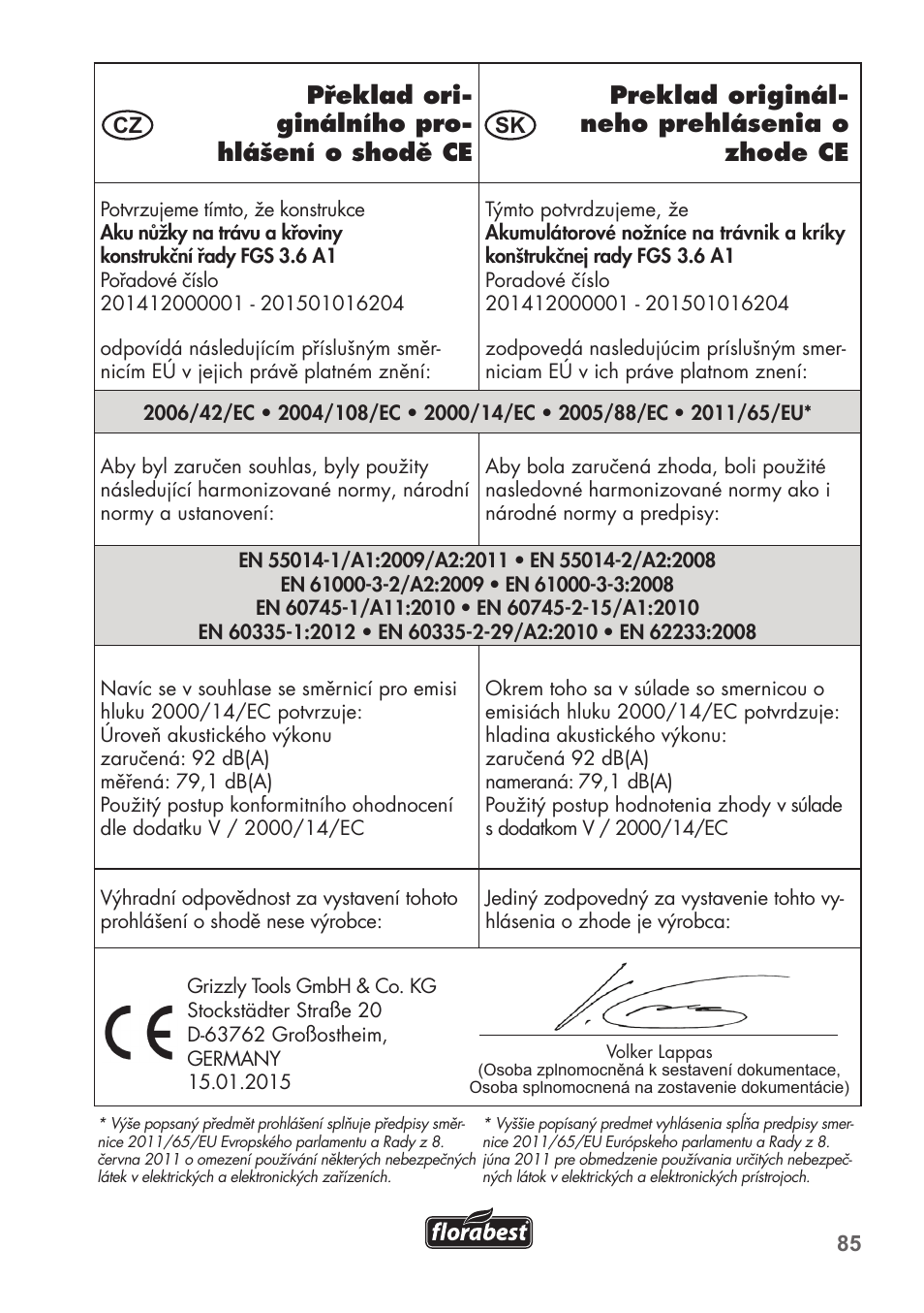 Florabest FGS 3.6 A1 User Manual | Page 85 / 92