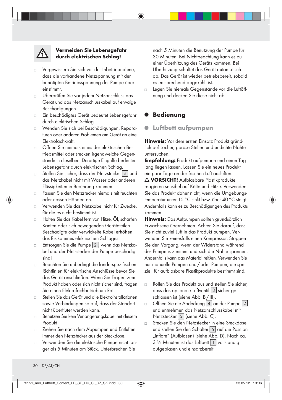 Bedienung luftbett aufpumpen | Meradiso Z31196 User Manual | Page 30 / 33