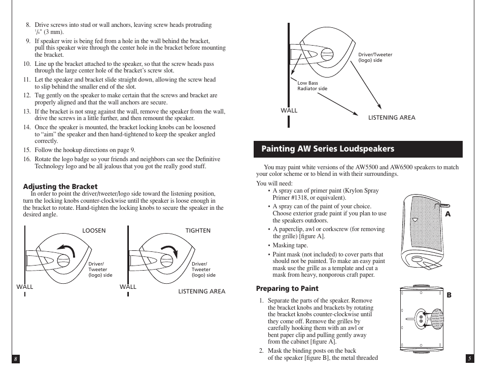 Painting aw series loudspeakers | Definitive Technology OUTDOOR SPEAKERS AW5500 User Manual | Page 8 / 12